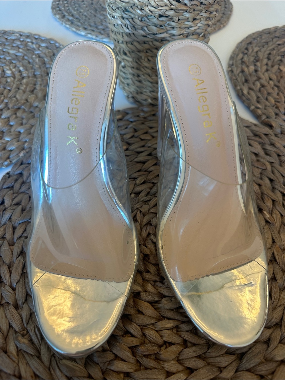 Allegra K Clear Mule Sandals with Silver Toe